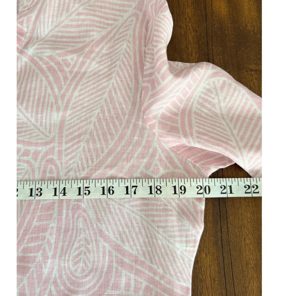 Island Company Mandarin Beach Tunic Pink White Leaf Print 100%‎ Linen Womens M - Picture 10 of 11